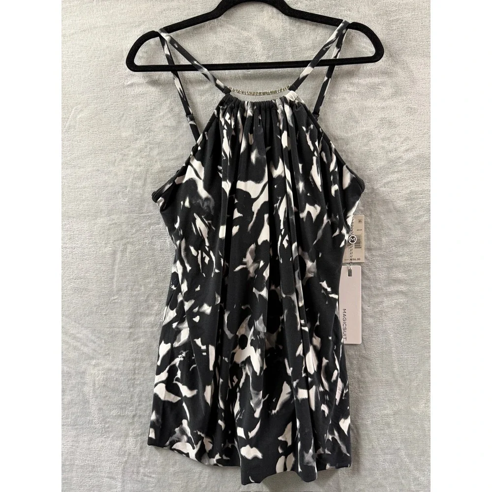 Magicsuit Women Black White Abstract Print Halter Swimsuit dress Sz 14 $186